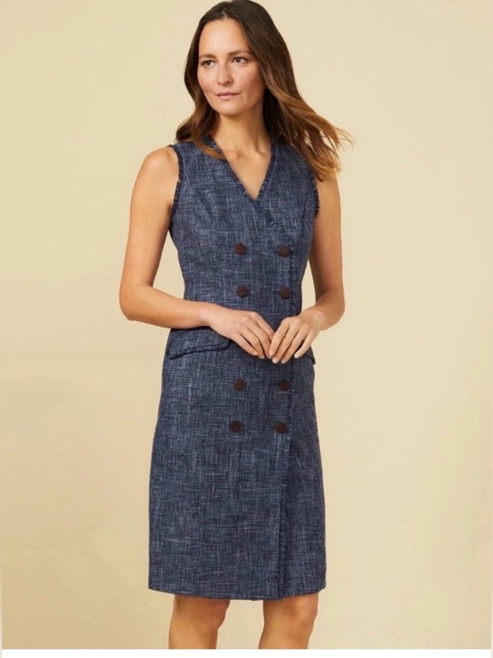 J.McLaughlin Sleeveless Pia Sheath Dress Double-Breasted Fringed Career Chic 4